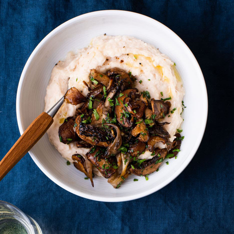 Spiced Eggplant Puree and Fried mushrooms with Garlic
